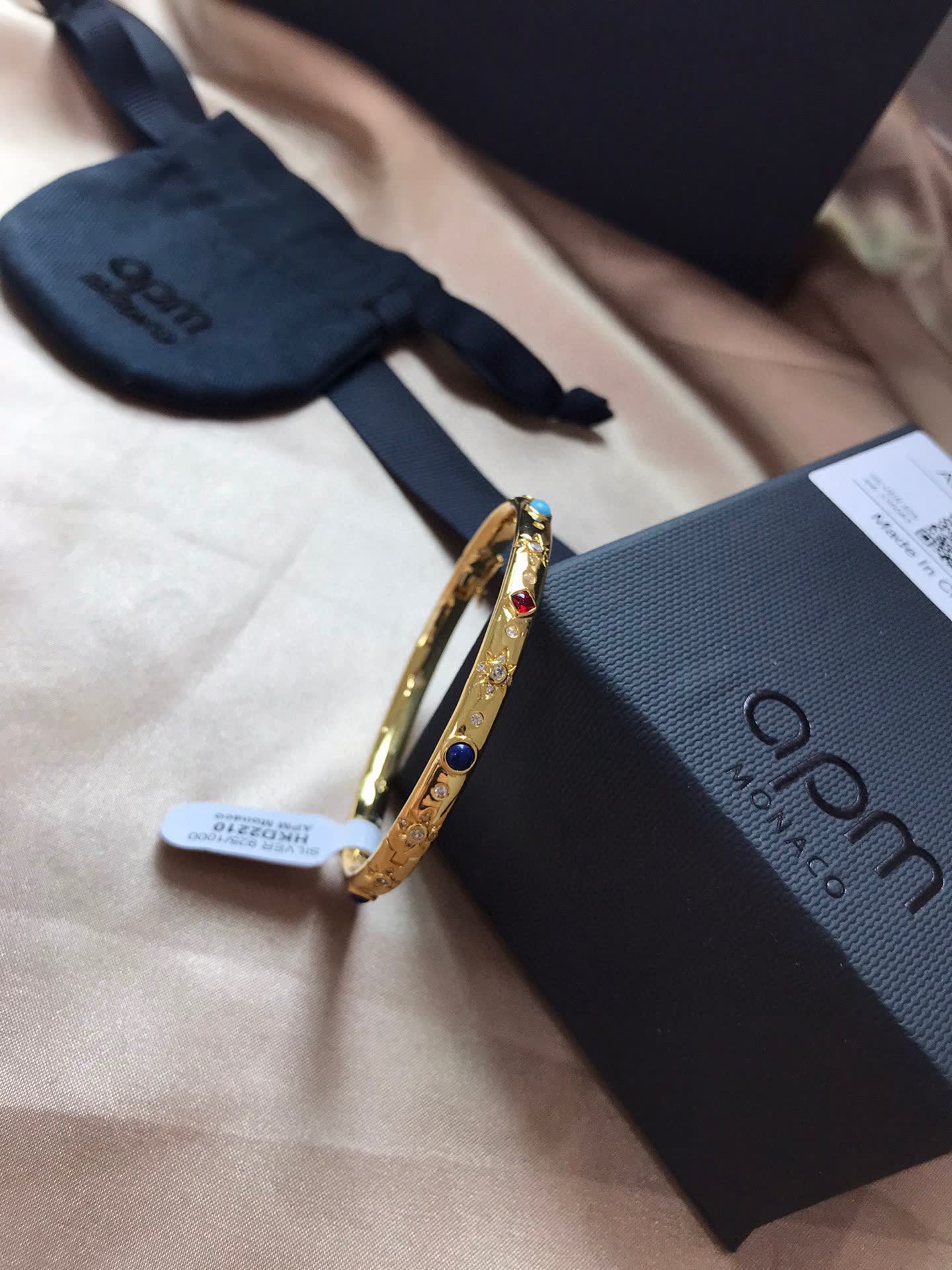 APM Monaco Gold Multi-Stone Bangle Bracelet